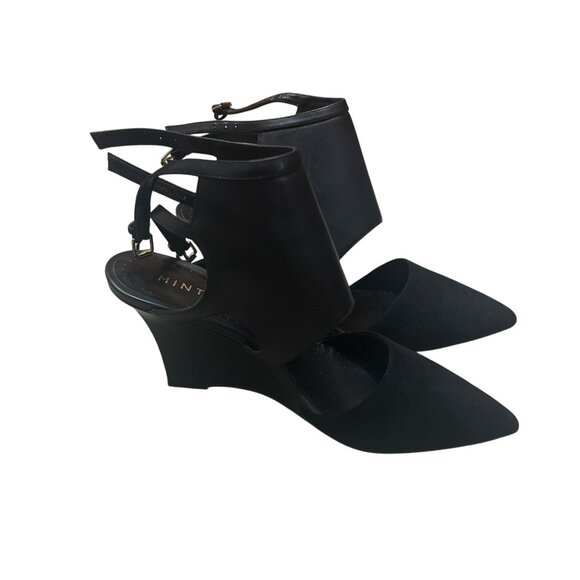 Mint Velvet Black Pointed Toe Wedge Heels With Adjustable Ankle Straps Size 39 F - Picture 1 of 7